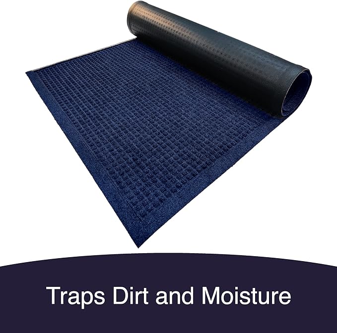 Ecomills Rubber Doormat, Large, 36" x 48", Blue, Large, Absorbent Indoor Outdoor, Stain Resistant, Rubber Non Slip Backing, Heavy Duty, Durable