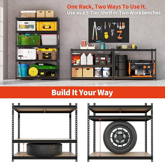 DYNALOAD 6000 Lbs Heavy Duty Garage Shelving, 5-Tier Adjustable Metal Storage Shelves, Boltless Steel Utility Rack for Garage Basement Warehouse, 48" W x 24" D x 72" H