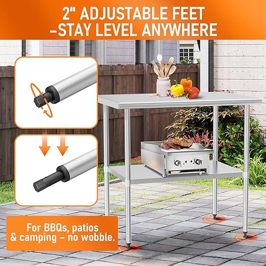 Stainless Steel Table for Food Prep & Work 30 x 36 inches Utility Table with Adjustable Undershelf, Commercial Workstation in Kitchen, Garage, Outdoor BBQ