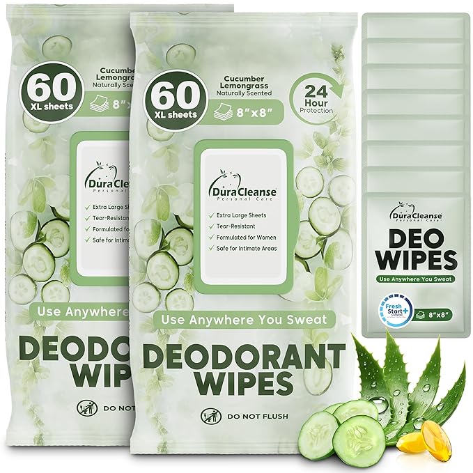 Deodorant Wipes for Women - Freshening Body Towelettes for Post-Workout, Travel, and Daily Deodorizing - On-the-Go Fresh Scent Cleansing Wipes, 120 Count (2 Pack)