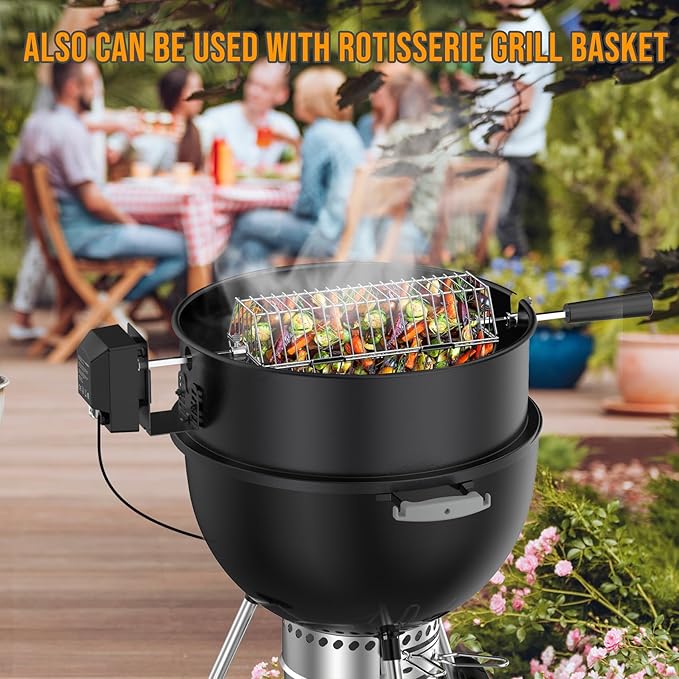 Skyflame Charkettle Rotisserie Ring Kit Compatiable with Weber 18" Charcoal Kettle Grills and Other Similar Kettle Grills, Black Coated Steel BBQ Grill Rotisserie Kit