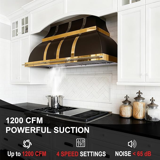 Akicon 48 Inch Range Hood Insert with Heater Sensor, 1200 CFM Bulit-in Kitchen Vent Hood with 4 Speeds, Ultra-Quiet Ducted Stove Hood 3CCT LED Lights and Dishwasher Safe Filters