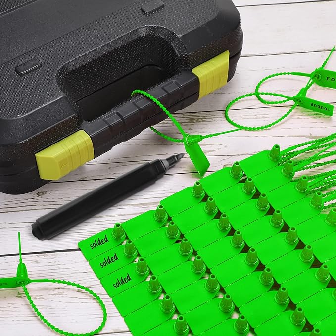 1000 Pcs Plastic Tamper Seals Fire Extinguisher Tags Security Tags Seals Safety Numbered Zip Ties Labels Safety Disposable Self Locking Signage 250 mm Length (Green)