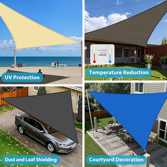 Amagenix Sun Shade Sail 12'X16'X20' Curved Edge Outdoor Shade Canopy Beige Breathable 95% UV Block Shade Cloth for Patio Garden Backyard (We Make Custom Size)