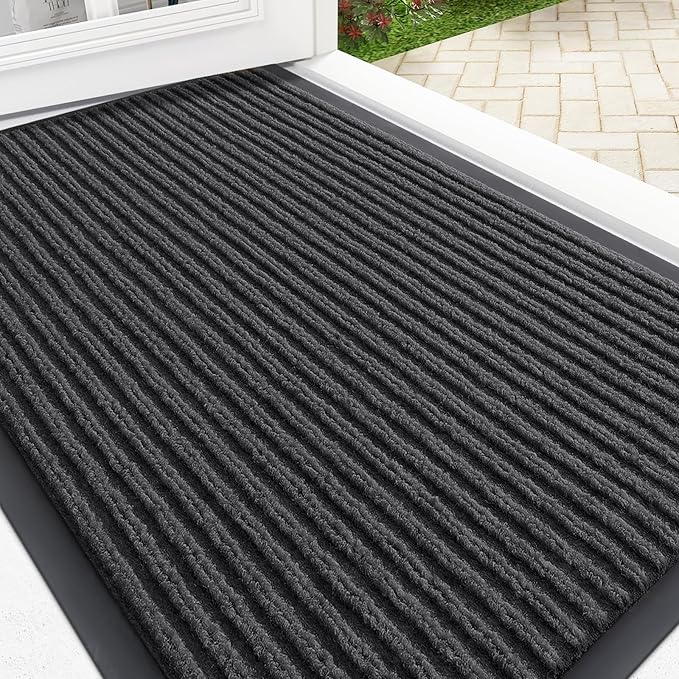 OLANLY Front Door Mat Indoor Outdoor Entrance, Waterproof Heavy Duty Doormat, Fade Resistant, Low Profile, Easy Clean Patio Porch Welcome Floor Mats for Entry, 29.5x17, Charcoal Grey