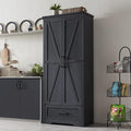 Farmhouse Kitchen Pantry Cabinet - 72" Tall Large Wood Kitchen Storage Cabinets with Adjustable Shelves & 2 Barn Doors & Drawer, Versatile Storage for Dining Room, Bathroom, Living Room, Antique Black | Large, Adjustable Shelves, 2 Barn Doors, Drawer, ...