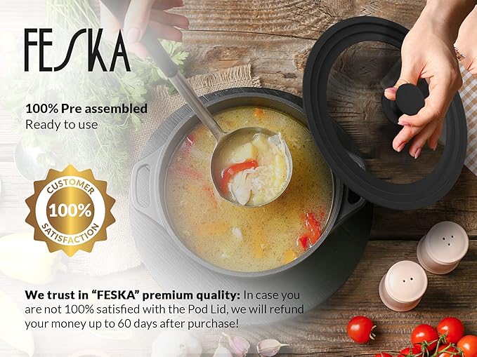 Universal Pot Lid (Ø 9.5 | 10 | 11″) incl. 2x Lid Holder & Felt Protector - Pot Cover, Pan, Frying Pan, Cast Iron Lid & Crock Pot