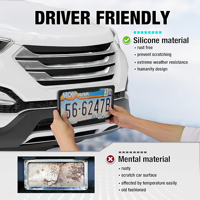 DURATECH Silicone License Plate Frames, Rust Proof Plate Cover for Car, Rattle Proof Plate Protector with Installation Tool Kits, Waterproof License Plate Holder for Extreme Weather (2Pc, Black)