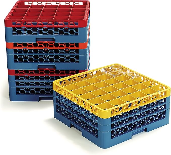 CFS OptiClean 25-Compartment Glass Rack with 1 Extender Red