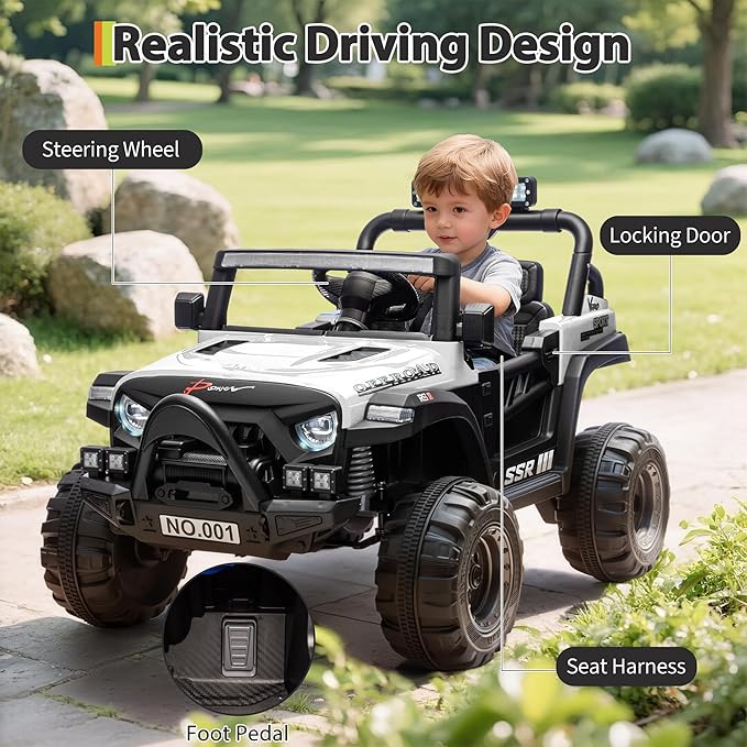 12V Kids Ride on Car, Electric Ride on Truck w/Parent Remote, Spring Suspension, Bluetooth Music, LED Light, 4.1Mph Max Speed, 3 Speeds, Battery Powered Vehicles for Kids Toddler Age 3-8, White