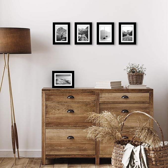 Americanflat 5x7 Picture Frame with Polished Plexiglass - Set of 5 - Use as 4x6 Frame with Mat or Display 5x7 Photo Without Mat - Galleria Collection - Picture Frames for Tabletop and Wall - Black