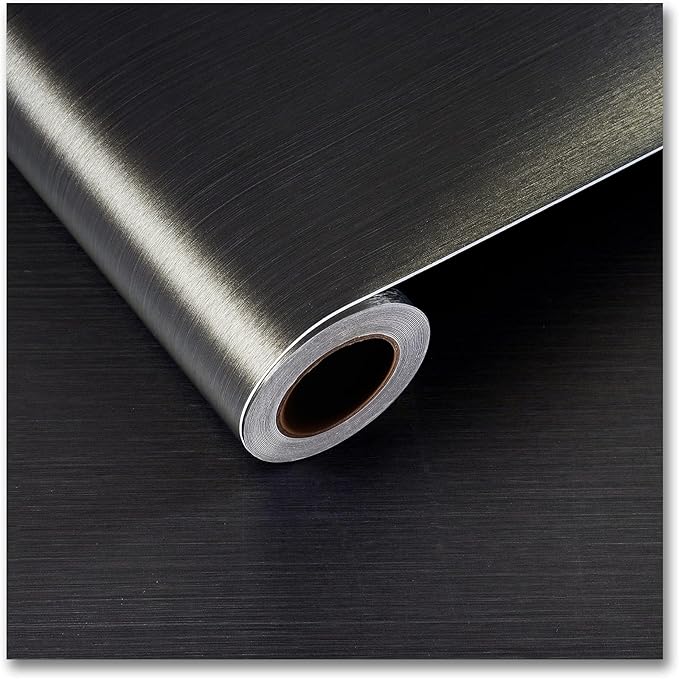 CRE8TIVE Thick Bronze Black Stainless Steel Contact Paper Peel and Stick 12"x80" Brushed Metallic Wallpaper Removable Heat Resistant Vinyl Roll for Kitchen Appliances Refrigerator Microwave Oven