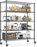 Homdox Heavy Duty Storage Shelves, 5 Tier Wire Shelving Unit with Wheels, Commercial Adjustable Metal Shelves for Storage, Garage Rack Pantry Shelves Kitchen Shelving, 18"x48"x82", Black