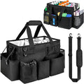 Cleaning Caddy Bag, Large Cleaning Supplies Organizer for Housekeepers, Housekeeping Caddy with Handle and Detachable Padded Cushion, Black