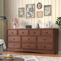 63”W Dressers for Bedroom, Long Dresser with 10 Deep Drawer, Dressers & Chests of Drawers for Clothes, Easy Pulls Handle, Textured Borders, for Living Room, Hallway,Cherry Wood