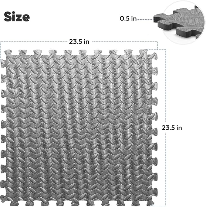 Home Gym Mat, Puzzle Exercise Mat, 1of EVA Interlocking Foam Floor Tiles for Home Workout Equipment and Kids' Play Areas - Grey, 24 in x 24 in x ½ in - 32 Tiles (Grey, 32 Pack 128 sq ft)