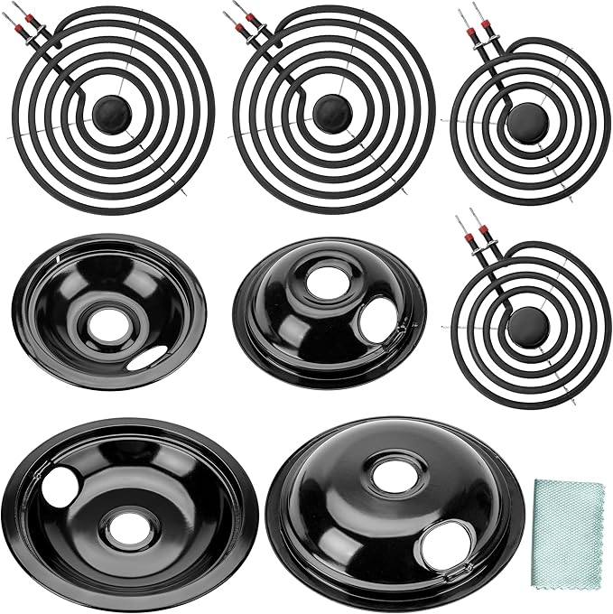 Electric Stove Burner Coil Elements MP15YA MP21YA and 5304430150 5304430149 Porcelain Black Drip Pans Replacement for ken-more fri-gidaire Electric Stove Burners for Electric Stove Top by Fetechmate