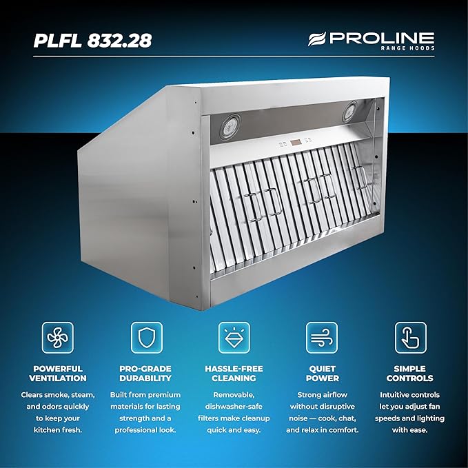 PROLINE 28-Inch Professional Range Hood Insert (For 30 Inch Range Hoods), 1000 CFM, PLFL 832.28, Kitchen Range Hoods