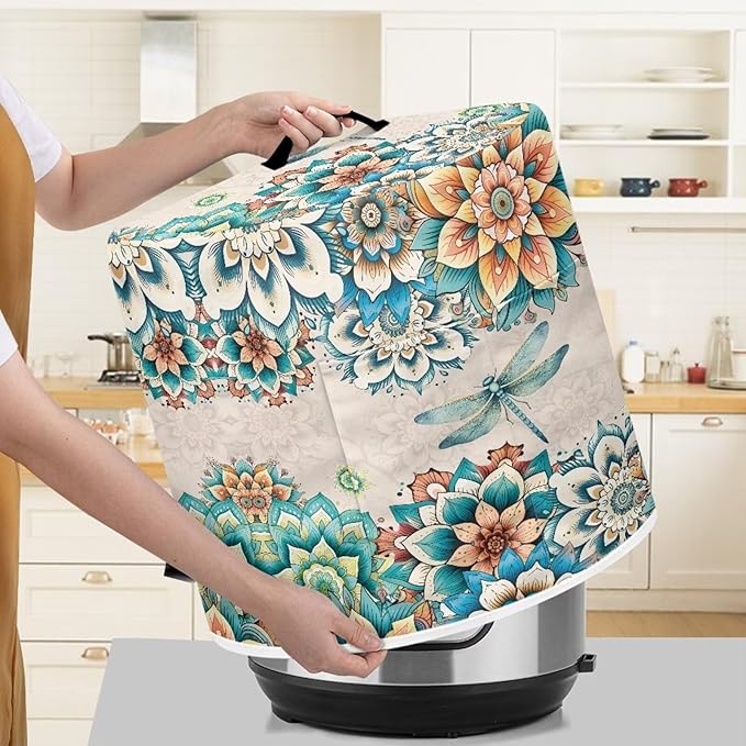 Flower Dragonfly Dust Cover for 6 Quart Instant Pot and Extra Accessories, Dust Proof Easy to Clean Pressure Cooker Cover Electric Appliance Cover Air Fryer Accessories with Pocket