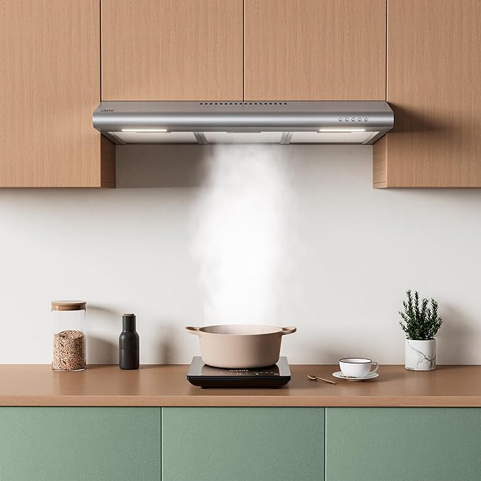 Under Cabinet Range Hood 30 inch Vent Hood for Kitchen with 3 Speed Exhaust Fan, Ducted and Ductless Convertible, Stainless Steel
