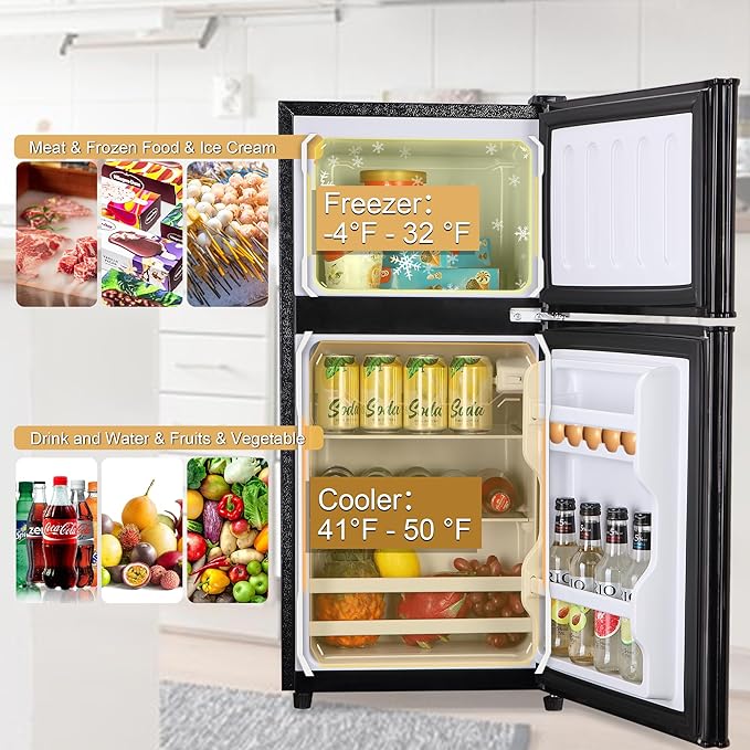 Mini Fridge with Freezer, 3.2 Cu. Ft. Apartment Size Refrigerator with Freezer, Dorm Fridges with Freezer Adjustable Thermostat, Small Refrigerator for Apartment, Office, Kitchen, Dorm, Black