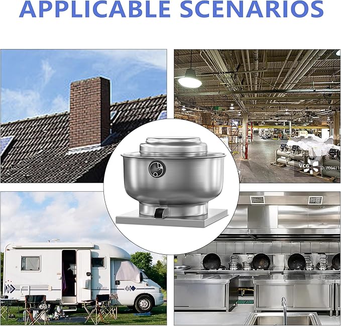 Restaurant Canopy Hood Grease Rated Exhaust Fan- Food Truck High-Speed Direct Drive Centrifugal Upblast Exhaust Fan 0.5HP 110 Volt Single Phase Motor 1900-2600 CFM