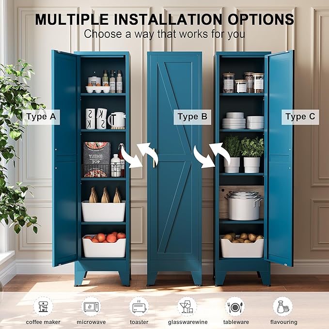 Narrow Bthroom Storage Cabinet Tall Metal Storage Cbinets with 4 Adjustable Shelves Freestanding 5 Tier Slim Pantry Cabinet for Kitchen Office Small Space