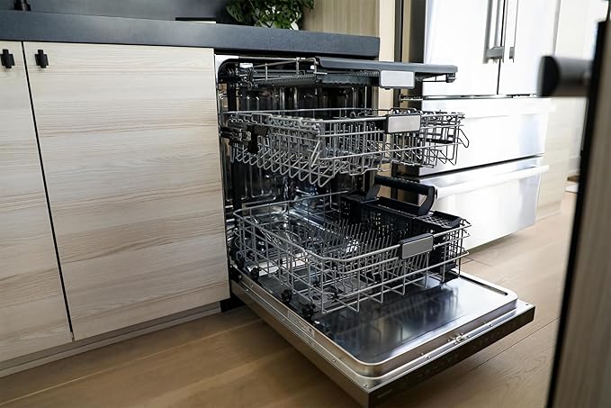 SHARP SDW6767HS Smart Dishwasher Works with Alexa. Includes LED Interior lights, Stainless Steel interior, Heated Dry with Fan Assist, Wash Zone cleans half load on either rack, Adjustable Third Rack