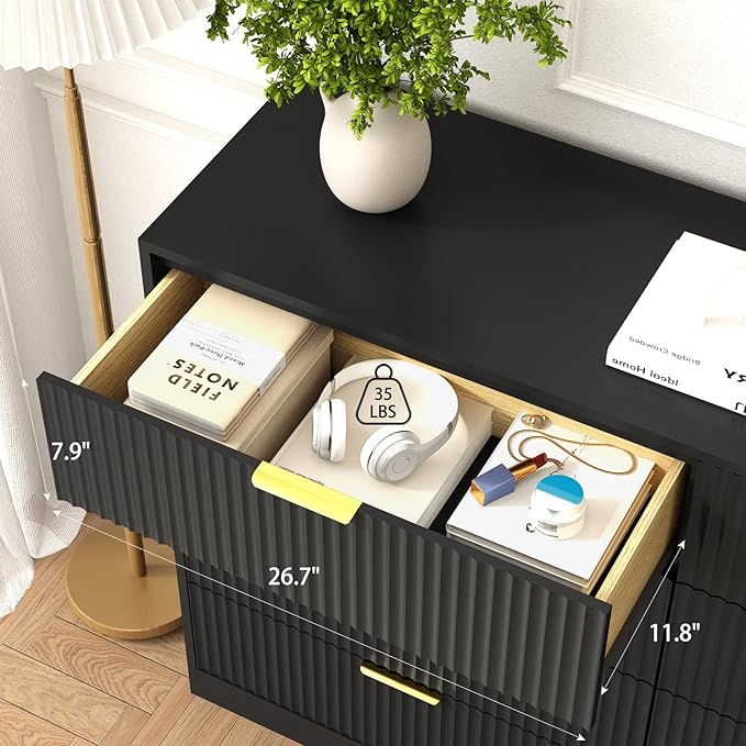 8 Drawer Dresser for Bedroom, Modern Fluted Double Dresser, 55" Wide Chest of Dressers, Wooden Beside Table for Closet, Living Room and Entryway, Black