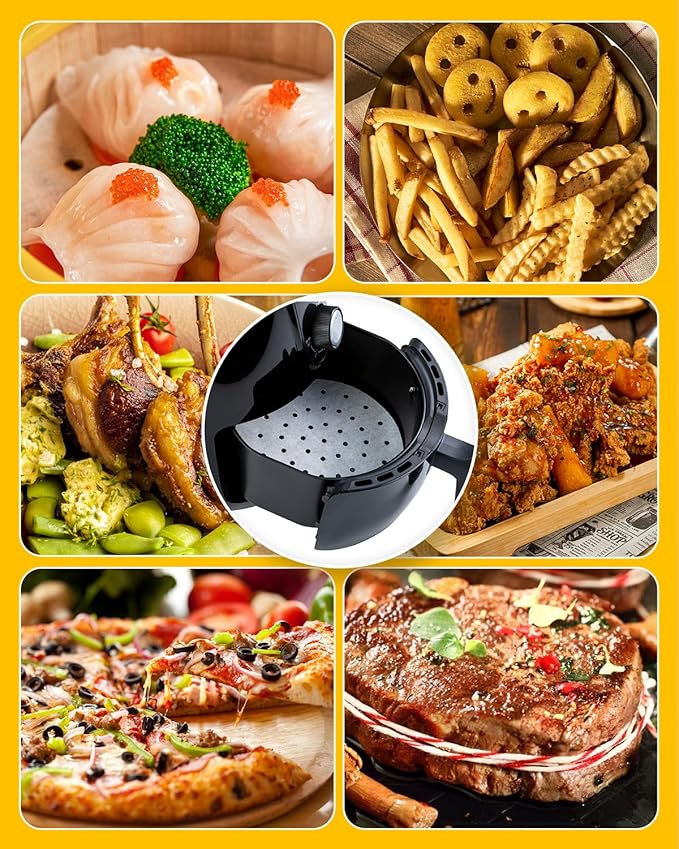 Katbite Air Fryer Parchment Paper Liners 120Pcs, 7.5 inch Perforated Parchment Paper, Heavy Duty & Non-stick Round Parchment Paper for Air Fryer Basket, Bamboo Steamer, Metal Steamer