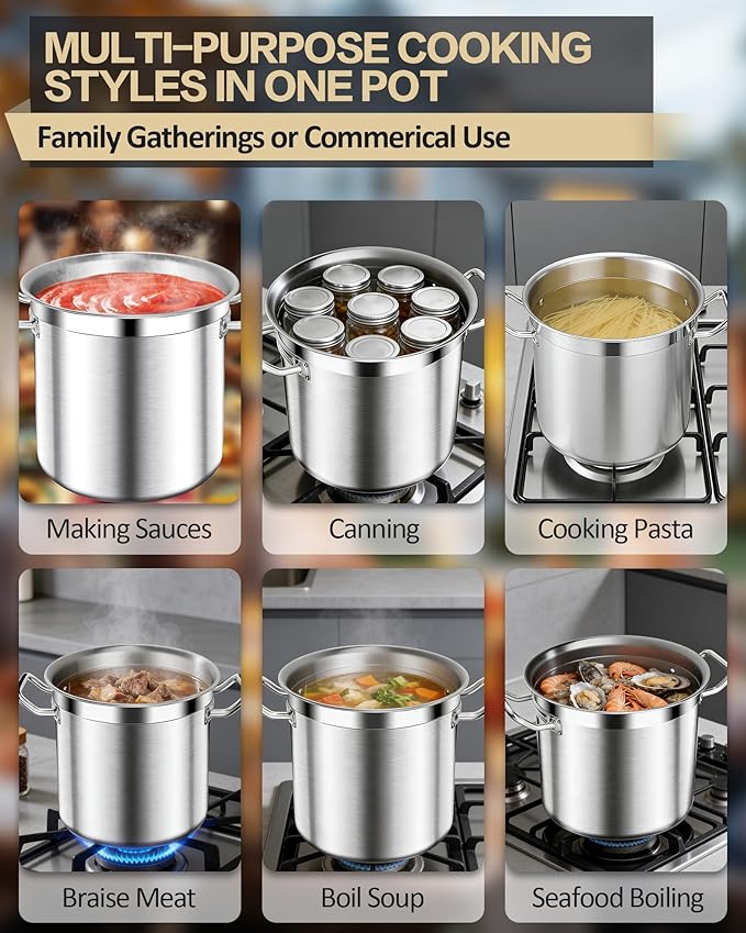 Large Stock Pot with Lid – Professional Stainless Steel Stockpot 40 Quart – Heavy Duty Cooking Pot for Catering, Soup, and Seafood Boil – Compatible with Most Cooktops