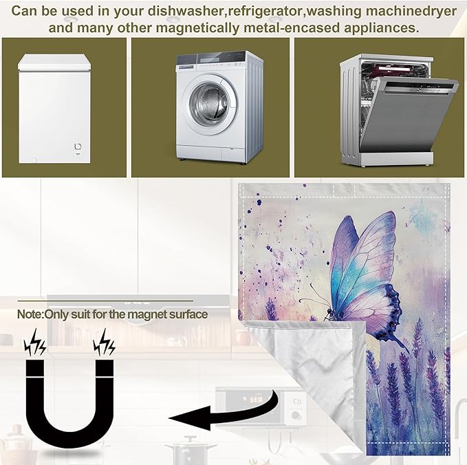 Dishwasher Magnet Cover,Purple Lavender Dishwasher Cover Magnetic Butterfly Home Appliances Refrigerator Decorative 23" x 26"