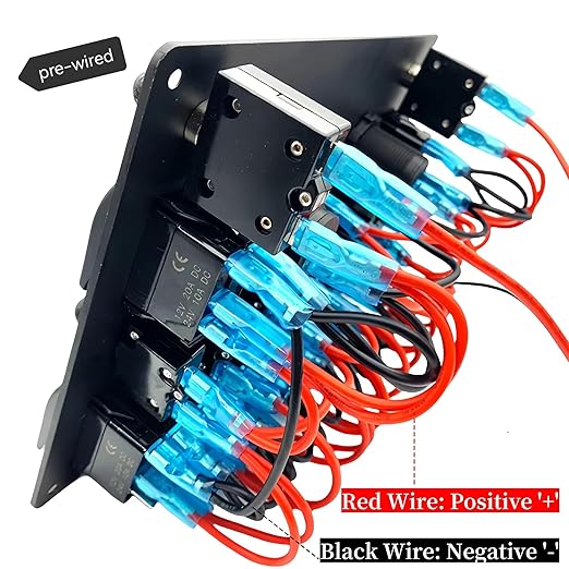 10 Gang Rocker Switch Panel with Breaker for Marine Boat RV Truck (Blue): Voltmeter, Reset Circuit Breaker, 4.2A Car Cigarette Lighter Socket, Dual 12V 24V USB Charger & Control Toggle Switch