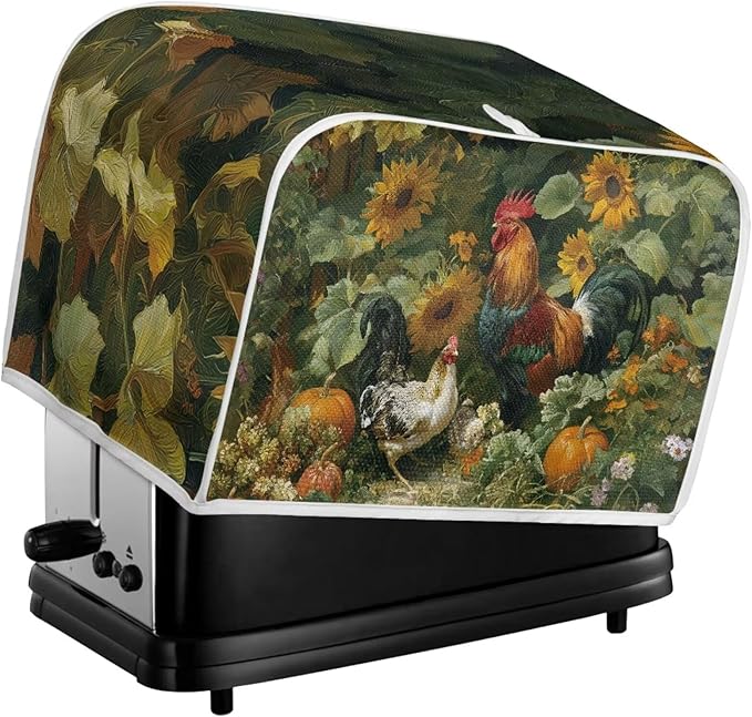 UNICEU Sunflowers Rooster Print Toaster Cover 2 Slice Stain Resistant Oil Protection Dust Cover Washable Kitchen Small Appliance Covers for Bread Maker