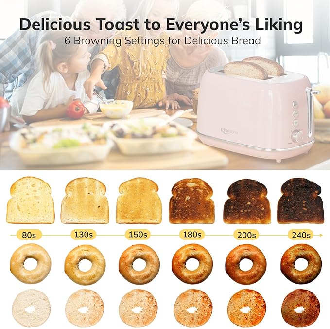 2 Slice Toaster Retro Stainless Steel with Bagel, Cancel, Defrost Function and 6 Bread Shade Settings Bread Toaster, Extra Wide Slot and Removable Crumb Tray (Pink)