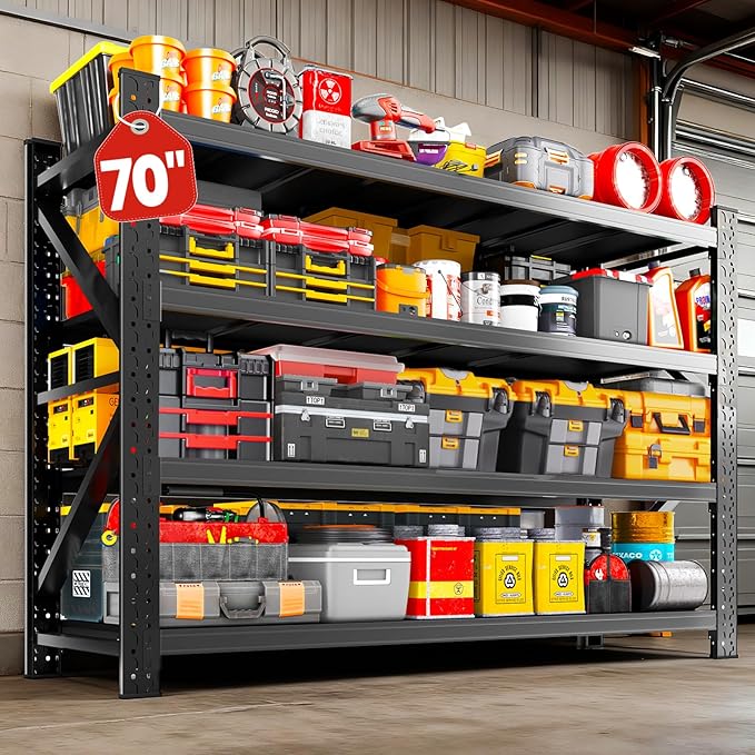 7000LBS Storage Shelves Heavy Duty, Metal Storage Shelves 4 Tier Units Adjustable Utility Rack Shelf, Heavy Duty Garage Racks Shelving for Basement, Industrial, Garage Shelving 71" W x 24" D x 70" H