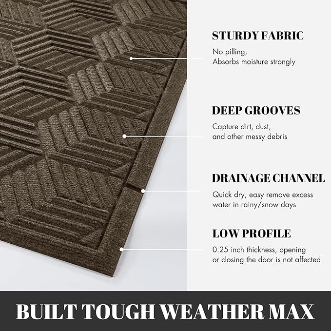 Yimobra Extra Large Door Mat 60x36, All-Season Waterproof Outdoor Mats for Front Door Entrance with Drainage Holes, Heavy Duty Non-Slip Doormat for Garage Patio Entryway Indoor, Brown