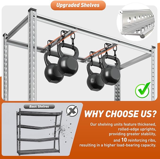 Garage Shelving Load 2100LBS, 4-Tier Storage Shelves, Adjustable Garage Shelves, Shelving Units and Storage, Metal Shelf for Kitchen, Pantry, Warehouse, 48" W x 60" H x 17.9" D, Galvanized