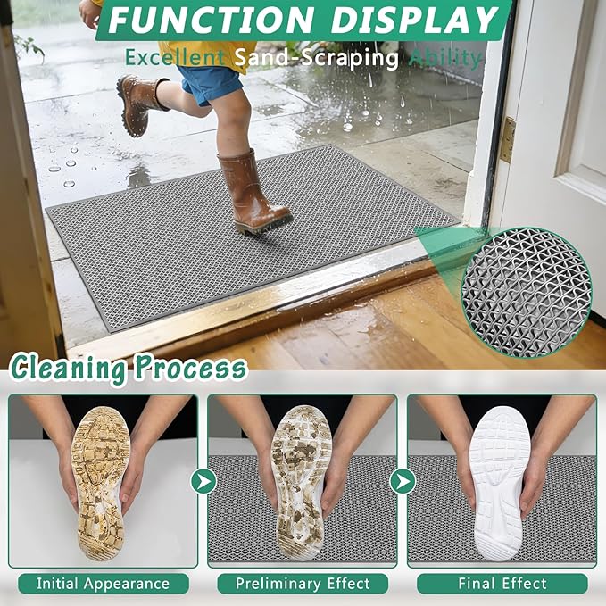 WochiTV Non Slip Drainage Mats, Front Door Mat, PVC Pool Floor Mat 0.2'' Thick Rubber Outdoor Indoor, Parking Space Mat for Bathroom Garage Basement Backyard Commercial Kitchen, 1.9x2.5Ft Grey