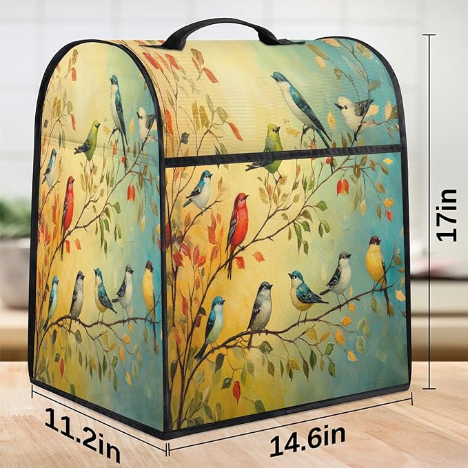 Kitchen Aid Mixer Cover Color Birds Leaves Animal Stand Mixer Cover Compatible with 6-8 Quarts Stand Mixers, Dust Covers with Zipper Pocket Foldable Washable Kitchen Aid Organizer Bag