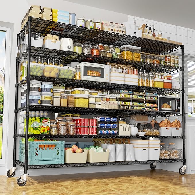 PrimeZone 6 Tier 80.7" H x 55.5" W x 24" D Wire Shelving with Wheels 3600lbs NSF Certified Storage Shelves Heavy Duty Metal Shelf Adjustable Rolling Rack Commercial Garage Restaurant Warehouse 4pcs