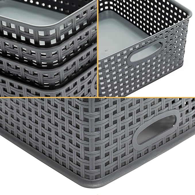 Plastic Storage Baskets for Organizing,11"X8.5"X4.7",Pack of 4 (Grey)