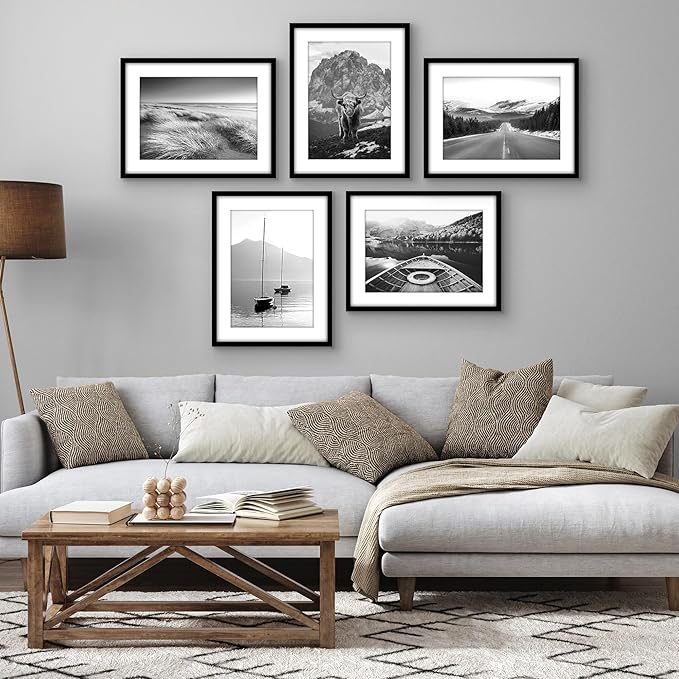 Americanflat 16x21 Picture Frame with Polished Plexiglass - Set of 5 - Use as 12x17 Frame with Mat or Display 16x21 Photo Without Mat - Galleria Collection - Picture Frames for Wall Display - Black