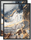 Engineered Wood 30 x 40 Frame Set of 2, Black Picture Frame for 30x40 Inch Poster Puzzle Photo, Light Weight 30by40 Poster Frame with Wood-grain for Wall - 2 Pack/Black/30 x40