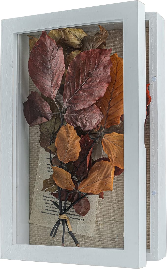 Freezing point Shadow Box Frame 8x12.5 Shadow Boxes Display Case with Linen Back Memorabilia Awards Medals Bouquet Photos Picture Badge Wedding Memory Box for Keepsakes White Small Pin Board White