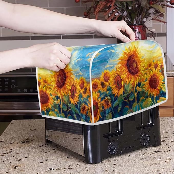 Sunflower Print 2 Slice Toaster Covers Washable Dust Proof Bread Maker Cloth Covers Kitchen Accessories Appliance Protectors Cover With Handle