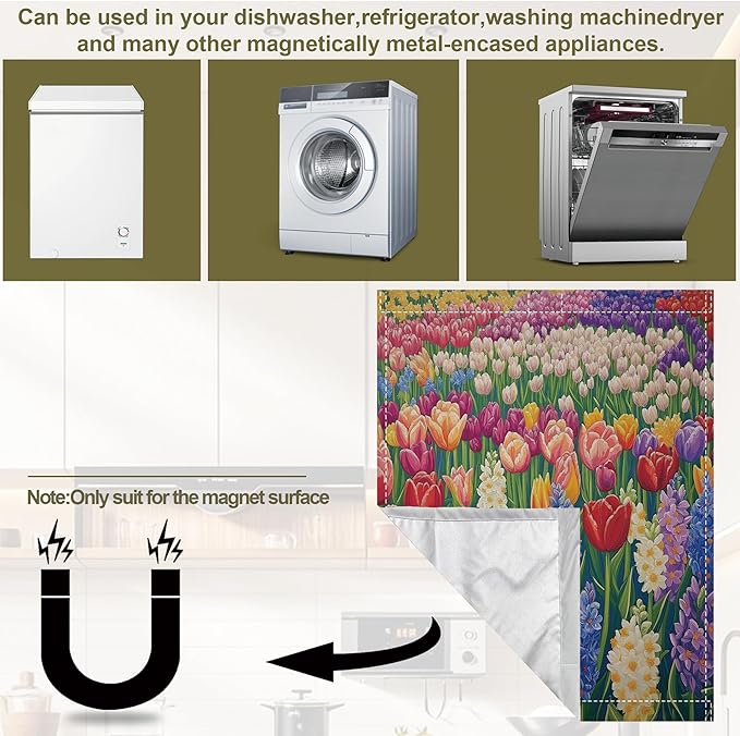 Colorful Tulips Magnetic Dishwasher Cover,Dishwasher Covers for The Front Magnetic Dishwasher Panel Decal Cover for Kitchen 23x26inch