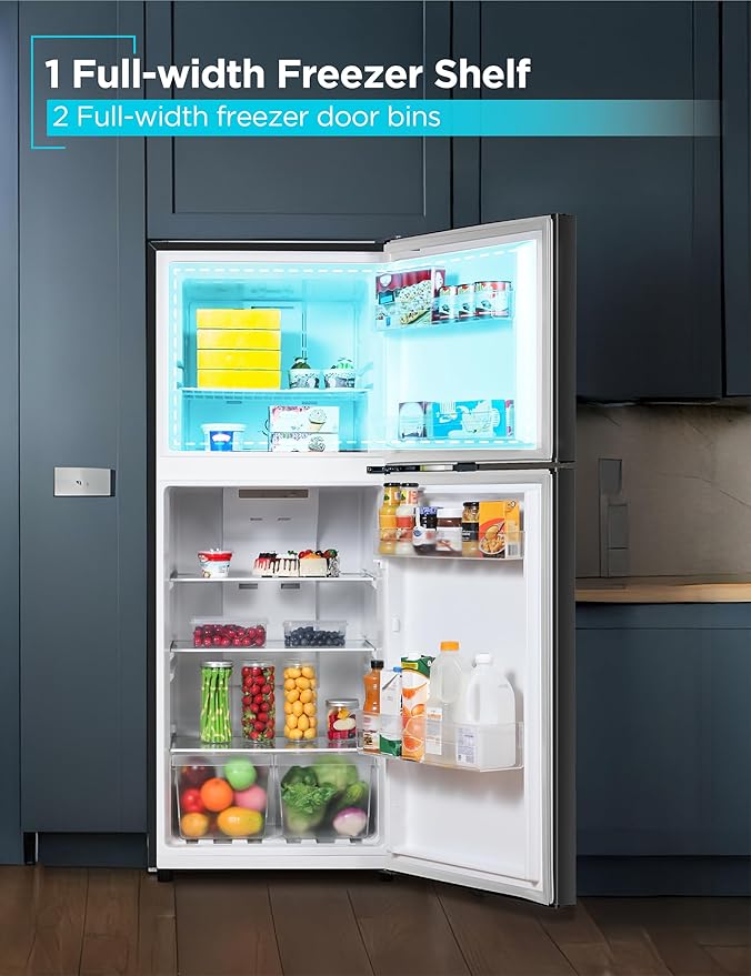 BLACK+DECKER 12.1 Cu. Ft. Top Mount Refrigerator with Freezer, 2 Door Refrigerator with Top Freezer and Adjustable Temperature Control, For Homes and Apartments, ENERGY STAR, BR1210HB, Black