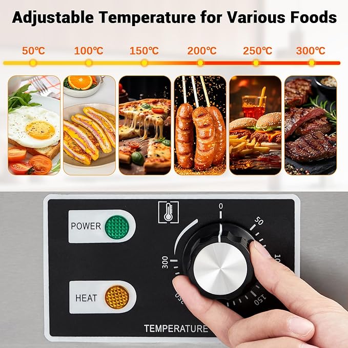 Commercial Electric Griddle 14 Inch – 1500W Stainless Steel, Non-Stick Flat Top Teppanyaki Grill, Adjustable Temp 50°C-300°C (122°F-572°F), Includes 2 Shovels & 2 Brushes, Countertop