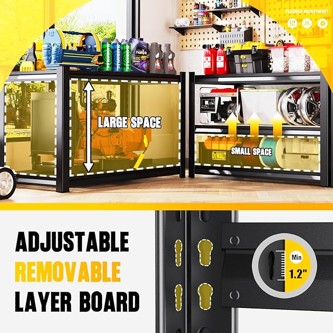Garage Shelving 5-Tier Adjustable Metal Garage Shelves Heavy Duty Unit,3000 LBS Steel Shelf Storage Rack Suitable for Industries,Warehouses,Basement,Black(Wire-81''H x 45.7''W x 19.7''D)